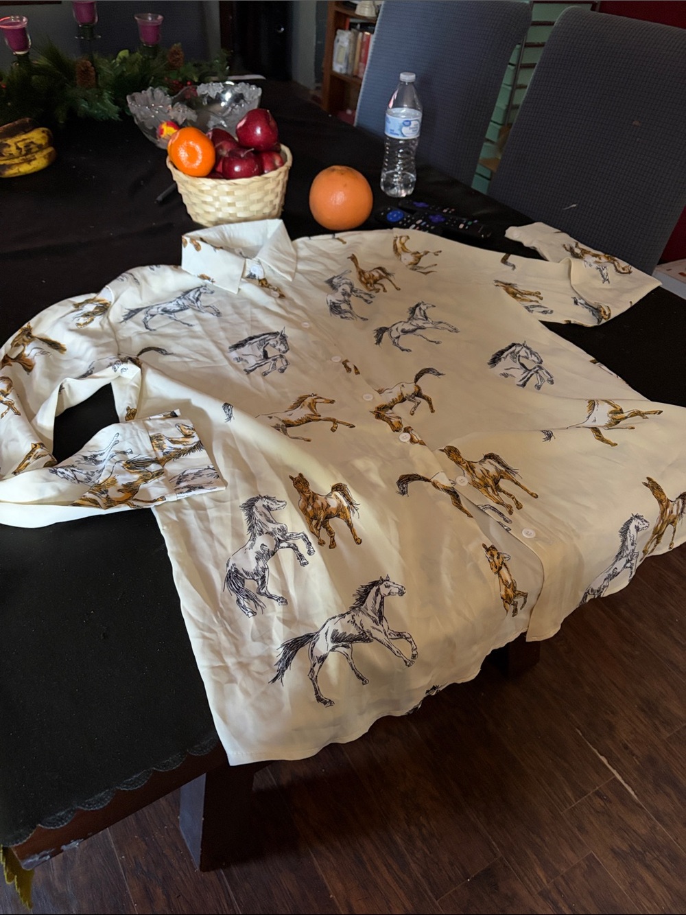 Women's Cream Button-Front Horse Print Blouse 2xl